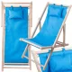 Folding Wooden Beach and Garden Deck Chair with Pillow, Blue