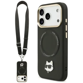 Karl Lagerfeld Big Strap Choupette Case for iPhone 17 Pro Max, MagSafe, Black