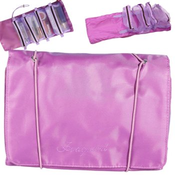 Travel cosmetic organizer with 4 removable pouches, purple
