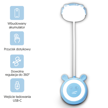 Kids Night Light LED Bear Lamp 3W, 3000-6000K, Adjustable, 1200mAh, Blue, LTC