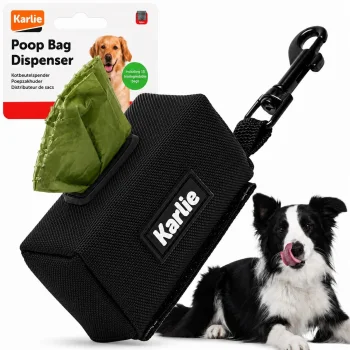 Karlie Dog Poop Bag Dispenser Pouch with Carabiner and 15 Biodegradable Bags, Black