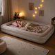 Kids Inflatable Air Mattress Bed with Pump, 140x90 cm, Light Grey
