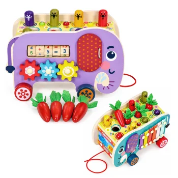 ECOTOYS medinis edukacinis veiklos centras drambliukas 8in1 su ksilofonu ir rūšiuokle