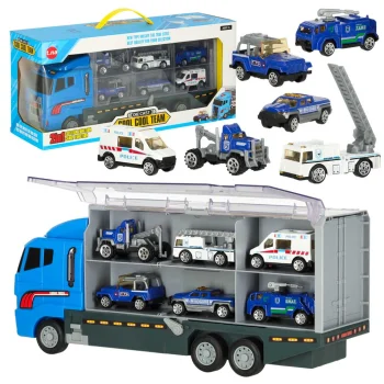 Transporter Truck with Launcher and 6 Police Cars