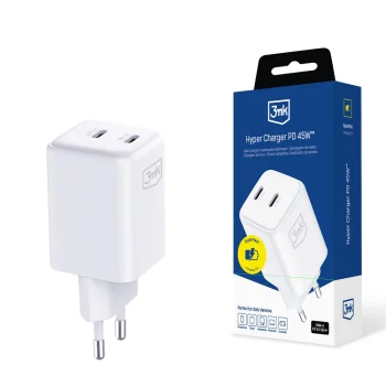 3mk Hyper Charger 45W 2x USB-C GaN Wall Charger - White