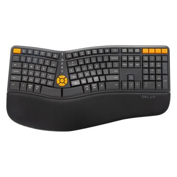 Bezvadu ergonomiska tastatūra ar apgaismojumu Delux GM905DB BT+2.4G, melns | Wireless Ergonomic Keyboard with Backlight
