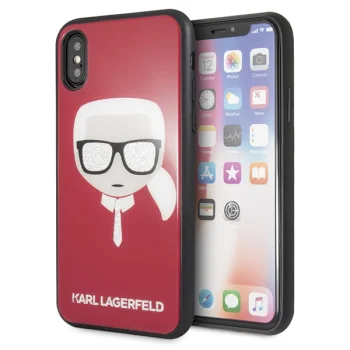 Karl Lagerfeld Iconic Glitter Karl`s Head Case for iPhone X / Xs, Red