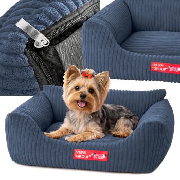 Soft Corduroy Dog Bed for Small Dogs and Cats with Non-Slip Bottom, Size S, Blue