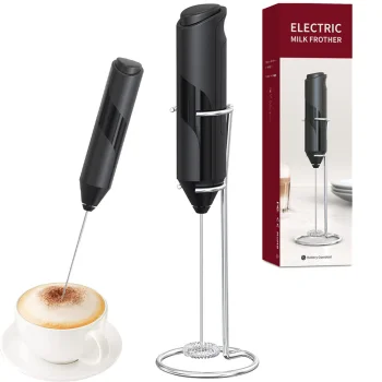 Mini Milk Frother and Mixer with Stand, Black
