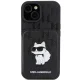 Apple iPhone 15 6.1\" Karl Lagerfeld Saffiano Cardslots and Stand Monogram Choupette Case Cover, Black