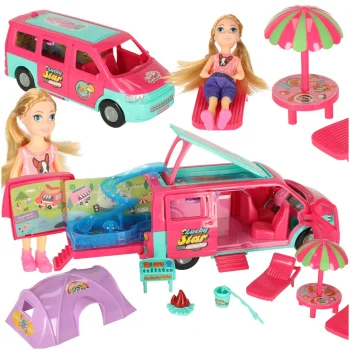 Foldable Doll Camper Van with Doll, Pool and Accessories