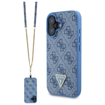 Guess iPhone 16 Case Leather Metal Logo Strass Crossbody, Blue