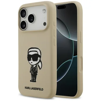 Karl Lagerfeld Silicone Karl Sketch & Logo MagSafe Case for iPhone 17 Pro, Brown