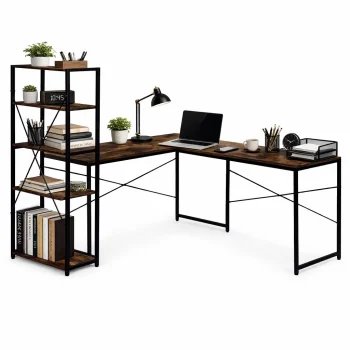 Modernhome Corner Desk with Bookshelf, Walnut