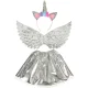 Kids Unicorn Carnival Costume with Skirt, Wings and Headband, Silver