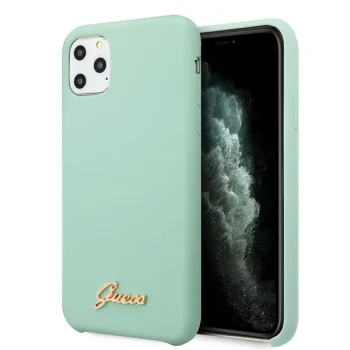 Guess iPhone 11 Pro Max Case Silicone Vintage Gold Logo, Green
