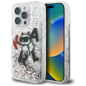 Karl Lagerfeld Liquid Glitter Choupette Case for iPhone 16 Pro Max, Transparent