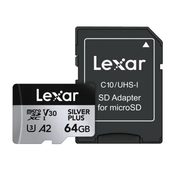 Lexar High-Performance Silver Plus microSDXC Memory Card 64GB with Adapter (LMSSIPL064G-BNANG)