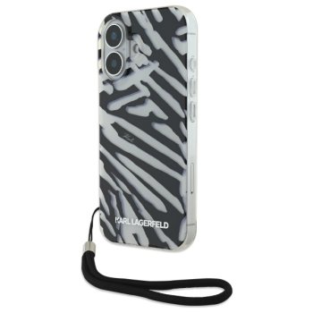 Apple iPhone 16 6.1'' Karl Lagerfeld IML Zebra Pattern & Cord Cover Case, Black