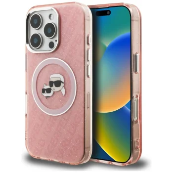 Karl Lagerfeld iPhone 16 Pro dėklas IML Glitter MagSafe, rožinis