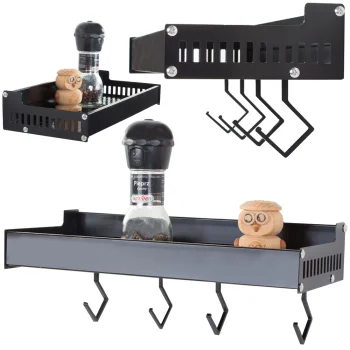 Hanging Kitchen Shelf with Hooks, Aluminum, 30 cm, Black