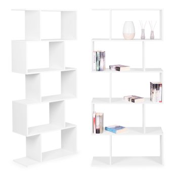Modern 5-Shelf Bookcase for Living Room and Office, White