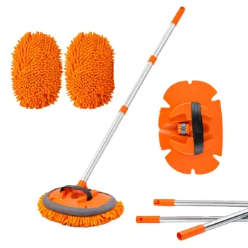 Car Wash Mop with Telescopic Handle and 2 Microfiber Pads, 81–117 cm