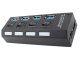 USB hub with 4 USB 3.0 ports and switches, black