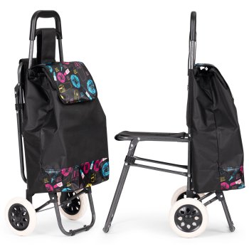 Shopping Cart with Seat for Seniors ModernHome 30L Grocery Trolley with Large Wheels, Gray
