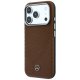Mercedes Leather Semi Wrap Wood Effect MagSafe Case for iPhone 17 Pro, Brown