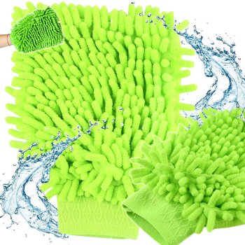 Double Sided Microfiber Car Wash Mitt for Cleaning and Detailing, Green