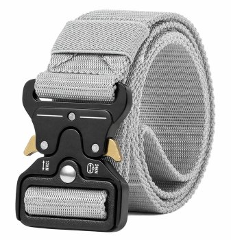 Tactical Webbing Belt with Quick Release Buckle, Grey