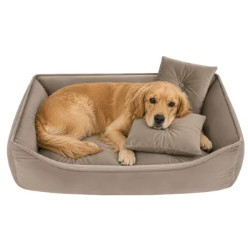 Dog and Cat Bed Purlov, 70 x 50 cm, with 2 Pillows, Beige