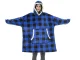 Oversized Blanket Hoodie with Pocket Blue Plaid