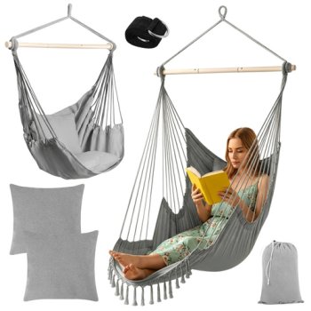 Hanging Hammock Chair Gardlov with Cushions 210cm, grey