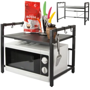 Adjustable Kitchen Microwave Rack Organizer Shelf, Black