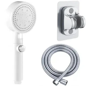 Shower Head with Hose and Wall Mount, White