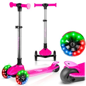 Ricokids Jelly 3-Wheel Kids Scooter with LED Light-Up Wheels, Pink