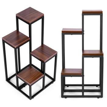 ModernHome 4-Tier Plant Stand Shelf, Metal and MDF, Dark Walnut