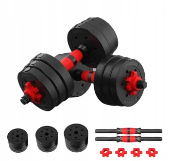 4Fizjo 314 Adjustable Bitumen Dumbbells 2 x 15 kg, Black/Red