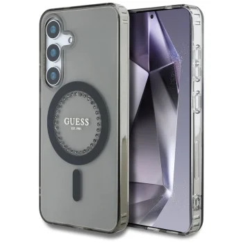 Guess Rhinestones Classic Logo MagSafe Case for Samsung Galaxy S25, Black