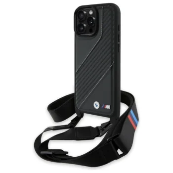 BMW iPhone 16 Pro Max Case M Edition Carbon Stripe & Strap, Black