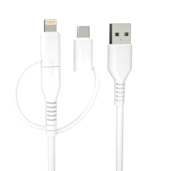 Forever Recycling 3-in-1 Cable USB-A to USB-C/microUSB/Lightning, 1.5m, 2.4A, White