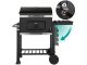 Large charcoal garden grill with two racks, thermometer, lid and shelf