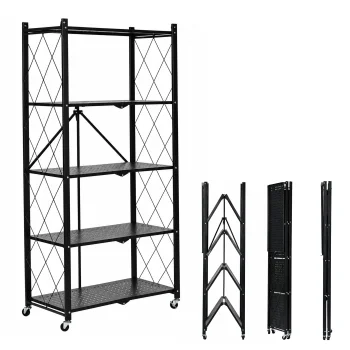 ModernHome Folding Steel Shelving Unit on Wheels, 5 Shelves, Black