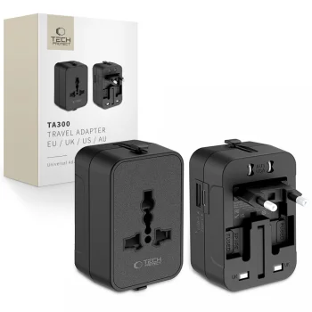 Tech-Protect TA300 Travel Adapter EU / UK / US / AU, USB-A / USB-C, Black