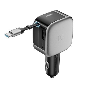 Cuktech CC903P 100W Car Charger with Retractable USB-C Cable Gray