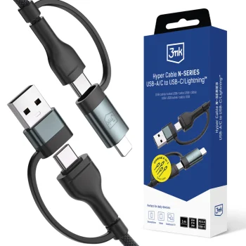 3mk Hyper Cable N-SERIES 2 in 2 USB-A/C to USB-C/Lightning 1.2m 60W - Black