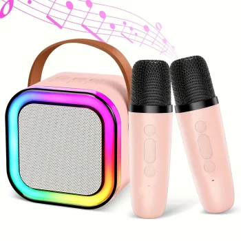 Karaoke Set with Bluetooth Speaker and 2 Wireless Microphones, Pink