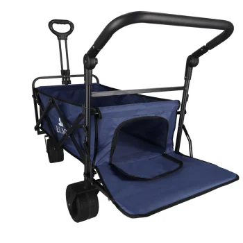 Ikonka LUARO KX2841 Folding Beach Cart with Canopy and Net, 120L, Navy Blue